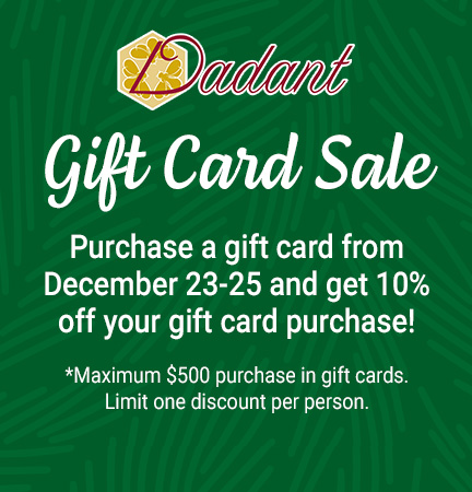 Gift Card Sale! Purchase a gift card between December 23-25 and get 10% gift card purchase! Maximum $500 purchase and limit one disocunt per person. 