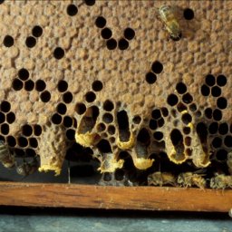 Swarm queen cells on the edge of honey bee comb